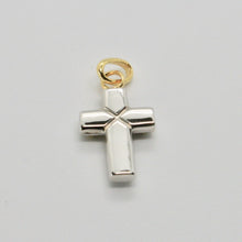 Load image into Gallery viewer, 18k white and yellow gold cross stylized very luster made in Italy 1 inches.
