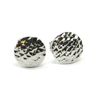 18k white gold button earrings, diamond cut worked discs, 8mm diamater.