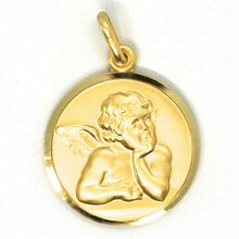 Load image into Gallery viewer, solid 18k yellow gold Guardian Angel big 19mm medal, pendant, very detailed.
