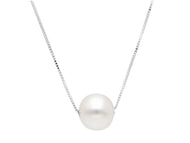 18k white gold necklace square venetian chain central freshwater pearl 9.5-10mm.