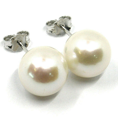 SOLID 18K WHITE GOLD STUDS EARRINGS, BIG FRESHWATER PEARLS, DIAMETER 12 MM.