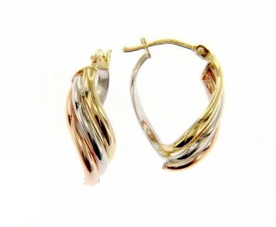 18K YELLOW WHITE ROSE GOLD OVAL HOOP WAVE EARRINGS SIZE 20 x 13 MM MADE IN ITALY.