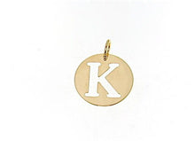 Load image into Gallery viewer, 18K YELLOW GOLD LUSTER ROUND MEDAL WITH LETTER K MADE IN ITALY DIAMETER 0.5 IN
