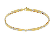 18K YELLOW WHITE GOLD MAN SEMI RIGID THIN BRACELET ALTERNATE 3mm STRIPED PLATES.