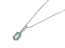 Load image into Gallery viewer, 18k white gold necklace, oval aquamarine 0.45, 4 diamonds 0.04, venetian chain

