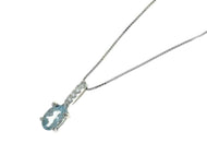 18k white gold necklace, oval aquamarine 0.45, 4 diamonds 0.04, venetian chain.