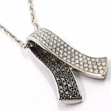 18k white gold necklace hug bow pendant white black diamonds, diamond cut chain.