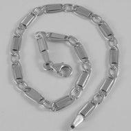 18k white gold bracelet with flat gourmette alternate 4 mm oval link, made Italy.