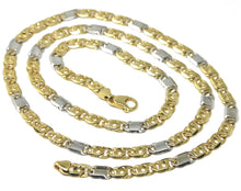 Load image into Gallery viewer, SOLID 18K YELLOW WHITE GOLD CHAIN TIGER EYE ALTERNATE 3+1 FLAT LINKS 5.5mm, 24&quot;.
