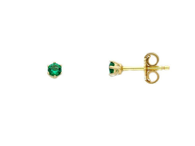 18k yellow gold stud six prong earrings with round 3mm green crystal.