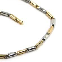 Load image into Gallery viewer, 18K YELLOW WHITE GOLD CHAIN NECKLACE ROUNDED ALTERNATE TUBE LINKS, 50 cm, 20&quot;.
