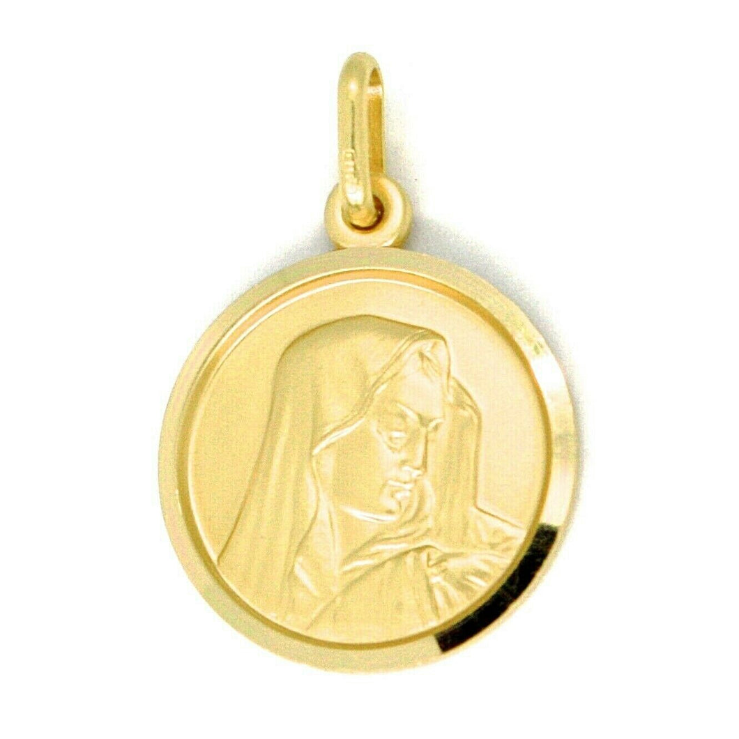solid 18k yellow gold Our Lady of Sorrows, 17 mm, round medal, Mater Dolorosa Virgin Mary pendant