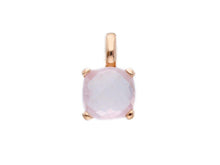 Load image into Gallery viewer, solid 18k rose gold four prongs pendant with big 10mm rose quartz, cushion cut.
