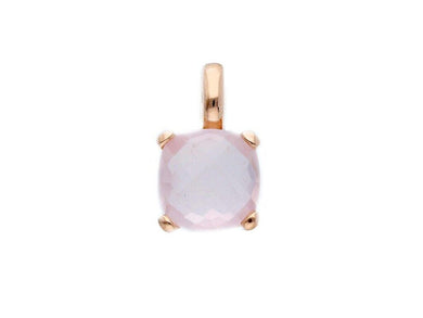 solid 18k rose gold four prongs pendant with big 10mm rose quartz, cushion cut.
