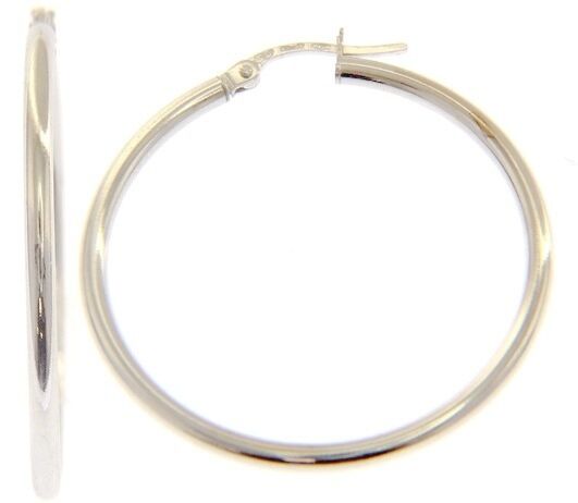 18k white gold round circle earrings diameter 30 mm, width 2 mm, made in Italy.
