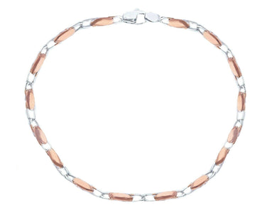 18K ROSE WHITE GOLD BRACELET ALTERNATE 2mm ROUNDED OVAL TUBE LINKS, 7.5