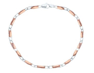 18K ROSE WHITE GOLD BRACELET ALTERNATE 2mm ROUNDED OVAL TUBE LINKS, 7.5
