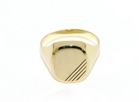 18k yellow gold band man ring square oval engravable satin smooth made in Italy.
