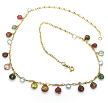 Load image into Gallery viewer, 18k yellow gold mariner oval necklace, pendant drop aquamarine and tourmaline
