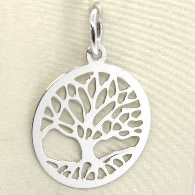 18k white gold tree of life round flat pendant charm, 1.0 inches made in Italy.