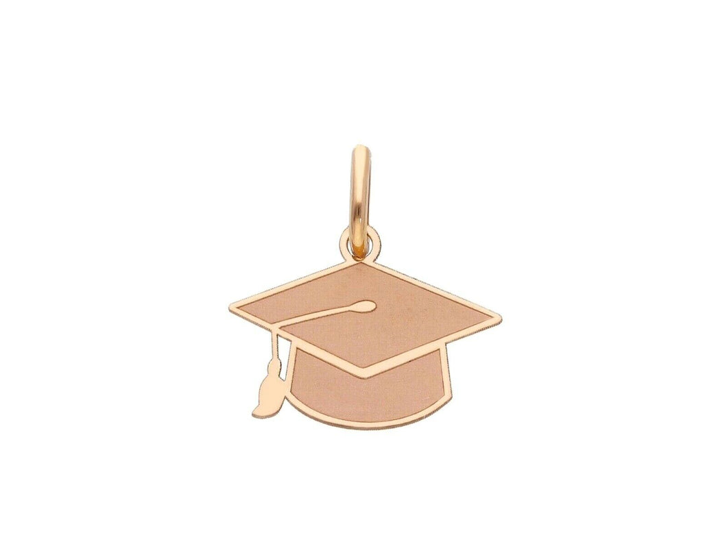 18k rose gold small 12mm square academic cap graduation hat flat satin pendant.