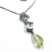 Load image into Gallery viewer, 18k white gold aquamarine 3 ct lemon quartz drop pendant venetian chain necklace.
