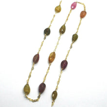 Load image into Gallery viewer, 18K YELLOW GOLD NECKLACE, HEARTS CHAIN, ALTERNATE FACETED TOURMALINE DROPS
