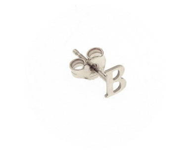 18K WHITE GOLD BUTTON SINGLE EARRING, FLAT SMALL LETTER INITIAL B 6mm 0.24