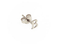 18K WHITE GOLD BUTTON SINGLE EARRING, FLAT SMALL LETTER INITIAL B 6mm 0.24