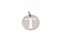 Load image into Gallery viewer, 18k white gold round medal with initial t letter t made in Italy diameter 0.5 in

