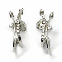 Load image into Gallery viewer, SOLID 18K WHITE GOLD PENDANT EARRINGS WITH CUBIC ZIRCONIA, DROP, DOUBLE WAVE
