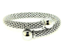 Load image into Gallery viewer, 18k white gold bypass bangle rigid basket popcorn tube bracelet 8mm, spheres.
