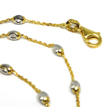 Load image into Gallery viewer, 18k yellow &amp; white gold rolo alternate chain necklace 3mm faceted oval balls 16&quot;.
