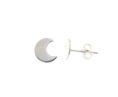 18k white gold earrings small flat moon, shiny, smooth, 5mm, made in Italy.