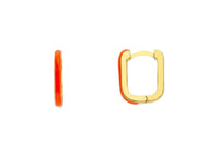 18K YELLOW GOLD ORANGE ENAMEL HOOPS SQUARE 12mm x 2mm EARRINGS, MADE IN ITALY.