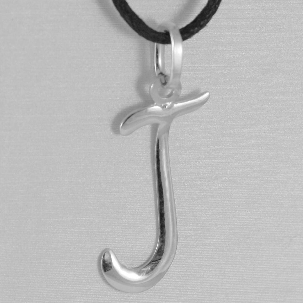 18k white gold pendant charm initial letter J, made in Italy 1.0 inches, 25 mm