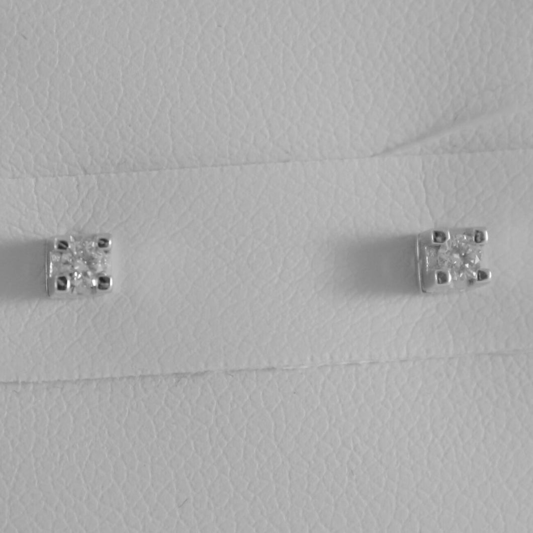 18k white gold mini square earrings diamond diamonds 0.10 ct, made in Italy