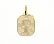 18K YELLOW GOLD PENDANT RECTANGULAR MEDAL JESUS FACE 20 MM ENGRAVABLE ITALY MADE.