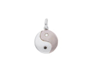 18K WHITE BLACK GOLD ROUND 11mm YIN YANG MEDAL PENDANT, BLACK WHITE DIAMONDS.
