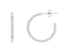 Load image into Gallery viewer, 18K WHITE GOLD HOOPS CIRCLE 24mm EARRINGS WITH SMOOTH 2mm SPHERES, BALLS.
