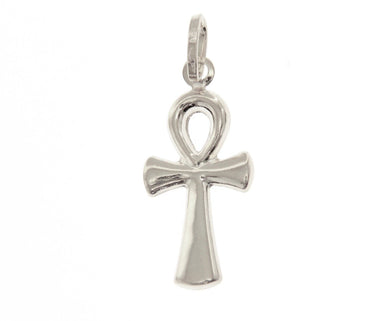 18K WHITE GOLD, 23mm ANKH ROUNDED CROSS OF LIFE PENDANT, EXCAVATED BACK.
