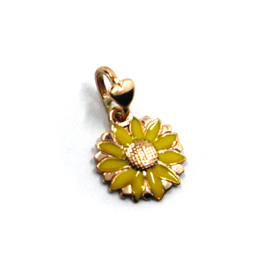 9K ROSE GOLD SMALL 12mm SUNFLOWER DODO MARIANI ENAMEL PENDANT, MADE IN ITALY.