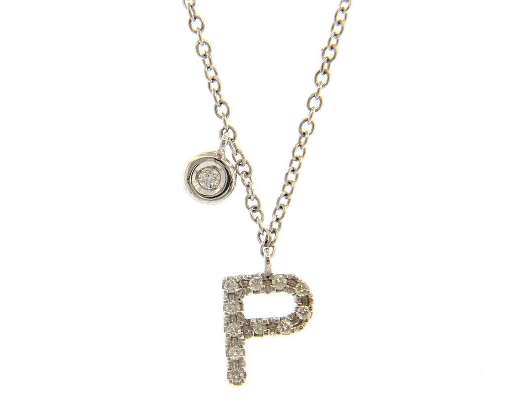 18k white gold necklace, pendant mini initial letter P, 0.7 cm, 0.3