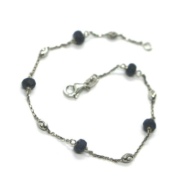 18k white gold bracelet, alternate 4mm sapphire & 3mm faceted white balls, 7.5