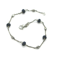 18k white gold bracelet, alternate 4mm sapphire & 3mm faceted white balls, 7.5