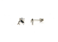 18k white gold flat small baby girl 5mm dolphin earrings, butterfly closure.