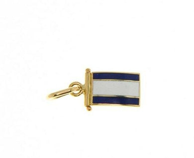 18k yellow gold nautical glazed flag letter j pendant charm medal enamel Italy.