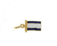 18k yellow gold nautical glazed flag letter j pendant charm medal enamel Italy.