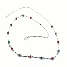 Load image into Gallery viewer, 18K WHITE GOLD 18.5&quot; NECKLACE CROSS, RED GREEN TOURMALINE SPIRAL SINGAPORE CHAIN.
