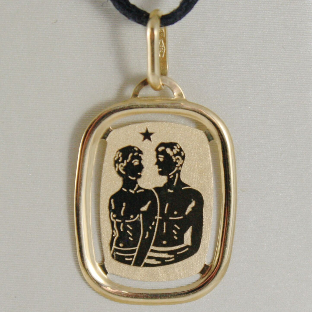solid 18k yellow gold gemini zodiac sign medal pendant, zodiacal, made in Italy.